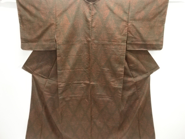 未使用品　菱に葉模様織出し手織り紬着物